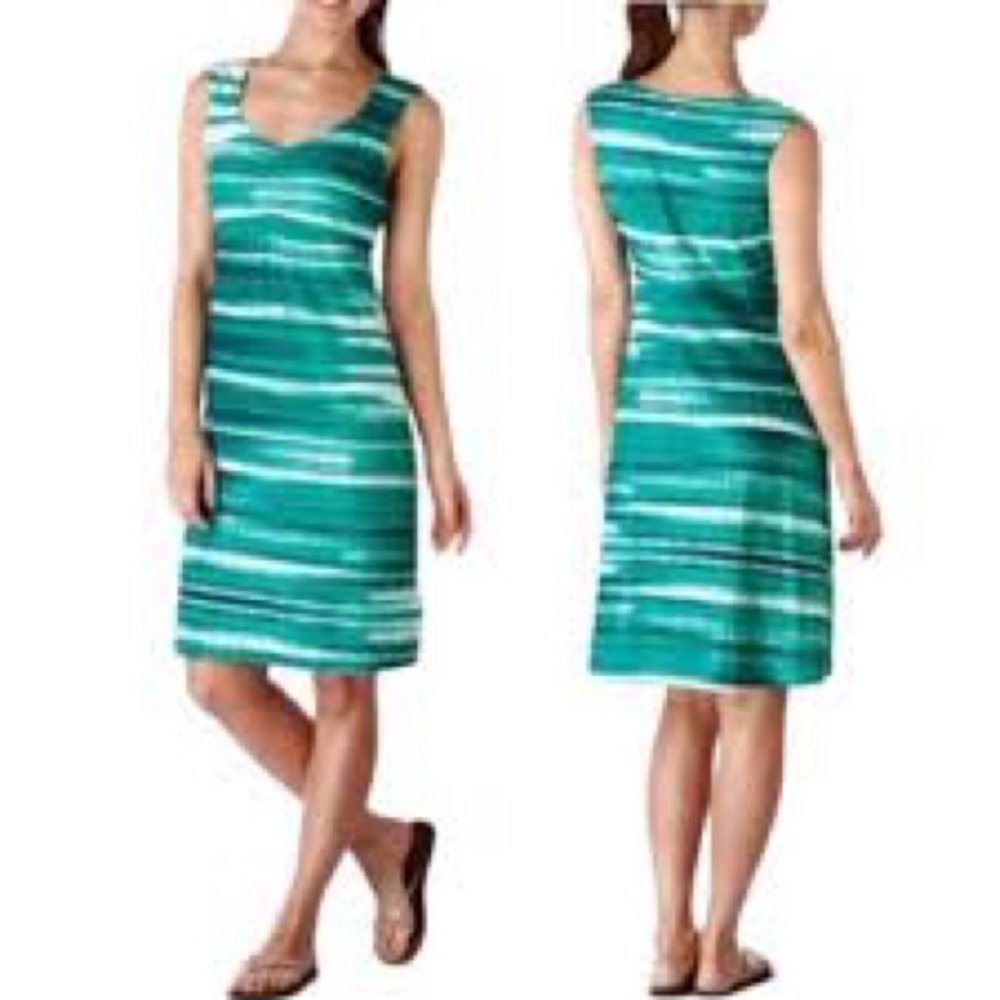Prana Viana Aqua and White Striped Lightweight Casual Midi Dress Resortwear